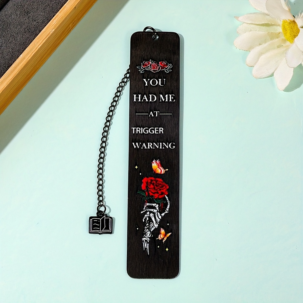 Image of Gothic Design Stainless Steel Bookmark With Skeleton Holding Red Rose Pattern, An For Lovers, Suitable As Birthday Gifts And Holiday Gifts