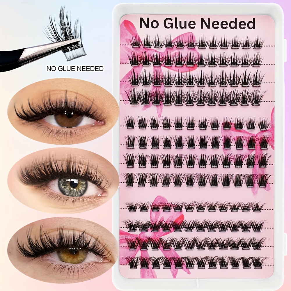 Image of 144pcs C Diy Self-adhesive Lash Clusters Kit - C , Natural, Cat Eye, Fluffy, Extra Thick Styles - 10-16mm Lengths, Reusable Press-on Eyelash Extensions With No Glue Needed