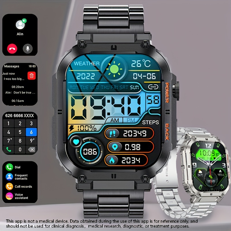 Reloj inteligente militar para hombre con linterna LED de 1.45 pulgadas,  resistente al agua, reloj inteligente con más de 100 modos deportivos