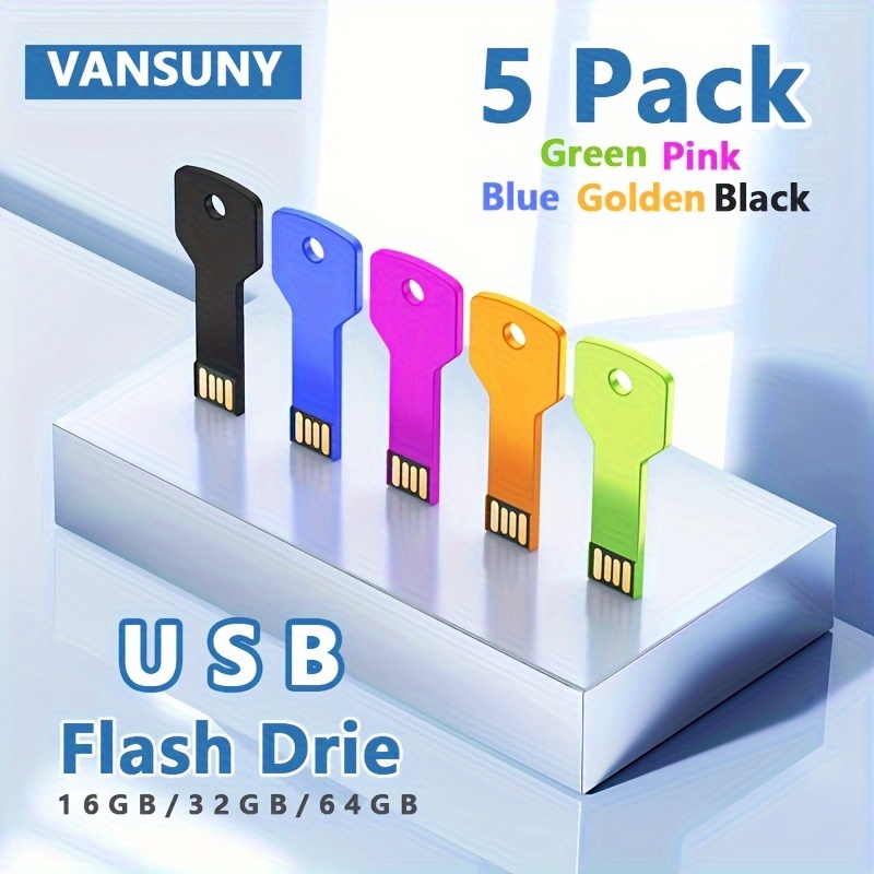 

5pcs 64gb Usb Memory Stick Pack 5 Usb 2.0 Memory Stick Metal Pendant Waterproof Key Shape 64gb Usb Flash Drive Laptop Color Usb Memory Stick (black, Pink, Green, Gold, Blue)