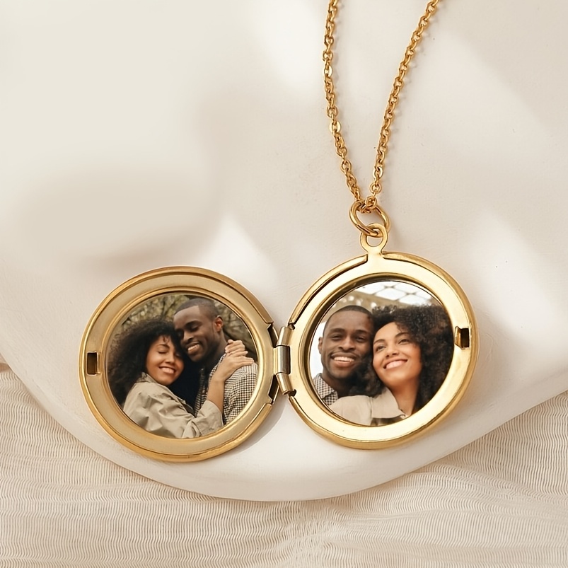 E-shop Personalisierte Foto-Anhänger-Halskette, anpassbare 2-teilige runde Anhänger-Kette, runde Anhänger-Halskette im Box-Stil, Muttertagsgeschenk,