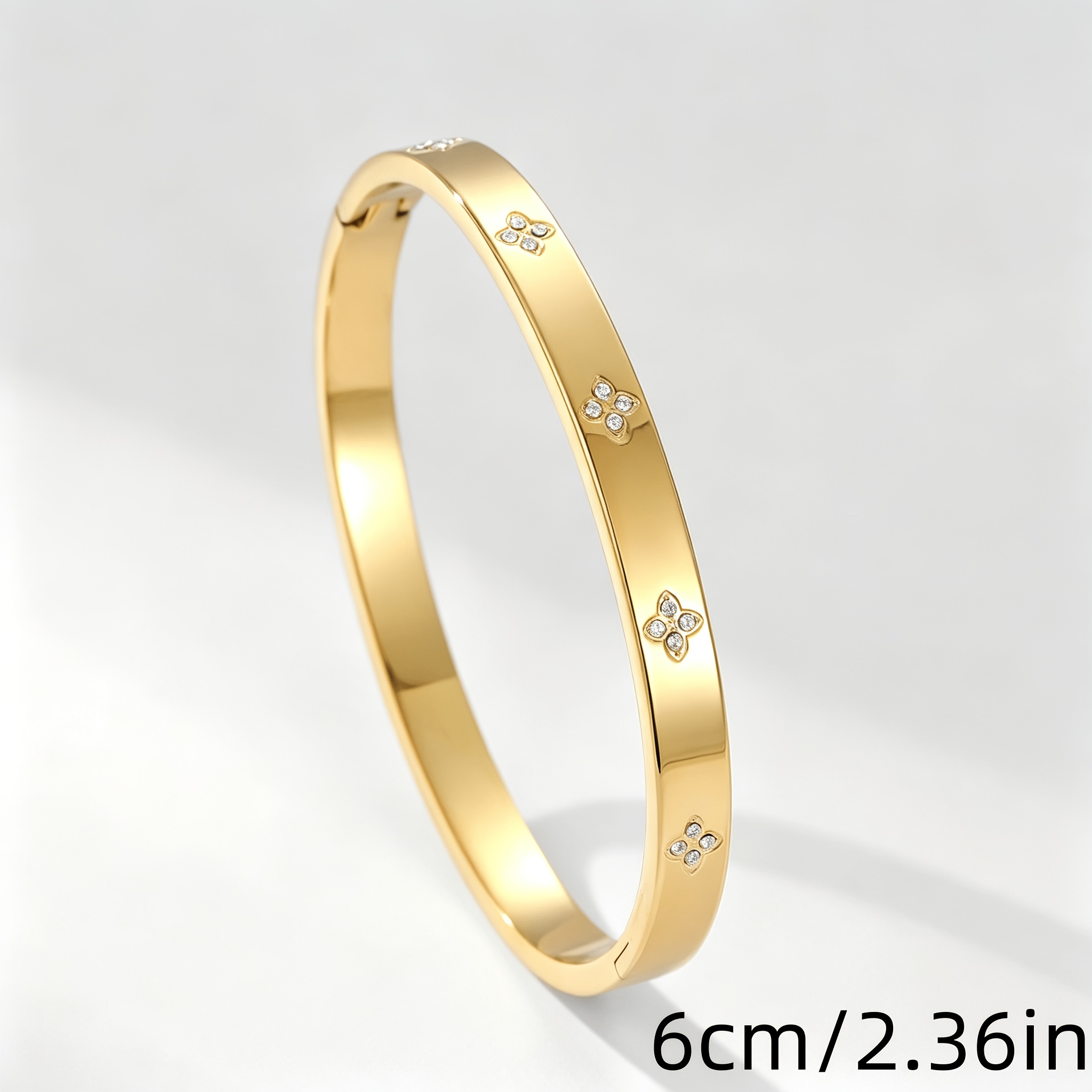 TEMU Bracelet Bangle Ouvert en Acier Inoxydable, Bracelet Luxueux pour Femme avec Synthétique, Plaqué Or 18k, Bijou de Mode pour