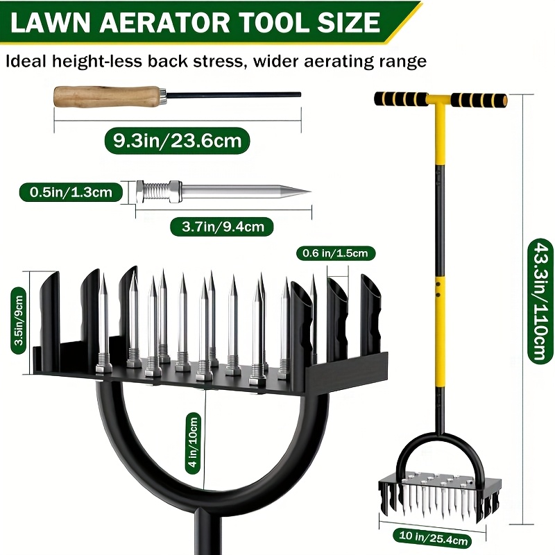 TEMU 2-in-1 Manual Lawn Aerator With 18 Spikes, 43.3'' Yard Core Aerator Tool For Compact Soil, Grass Plug Aerator With Cleaning Tool, Durable Carbon