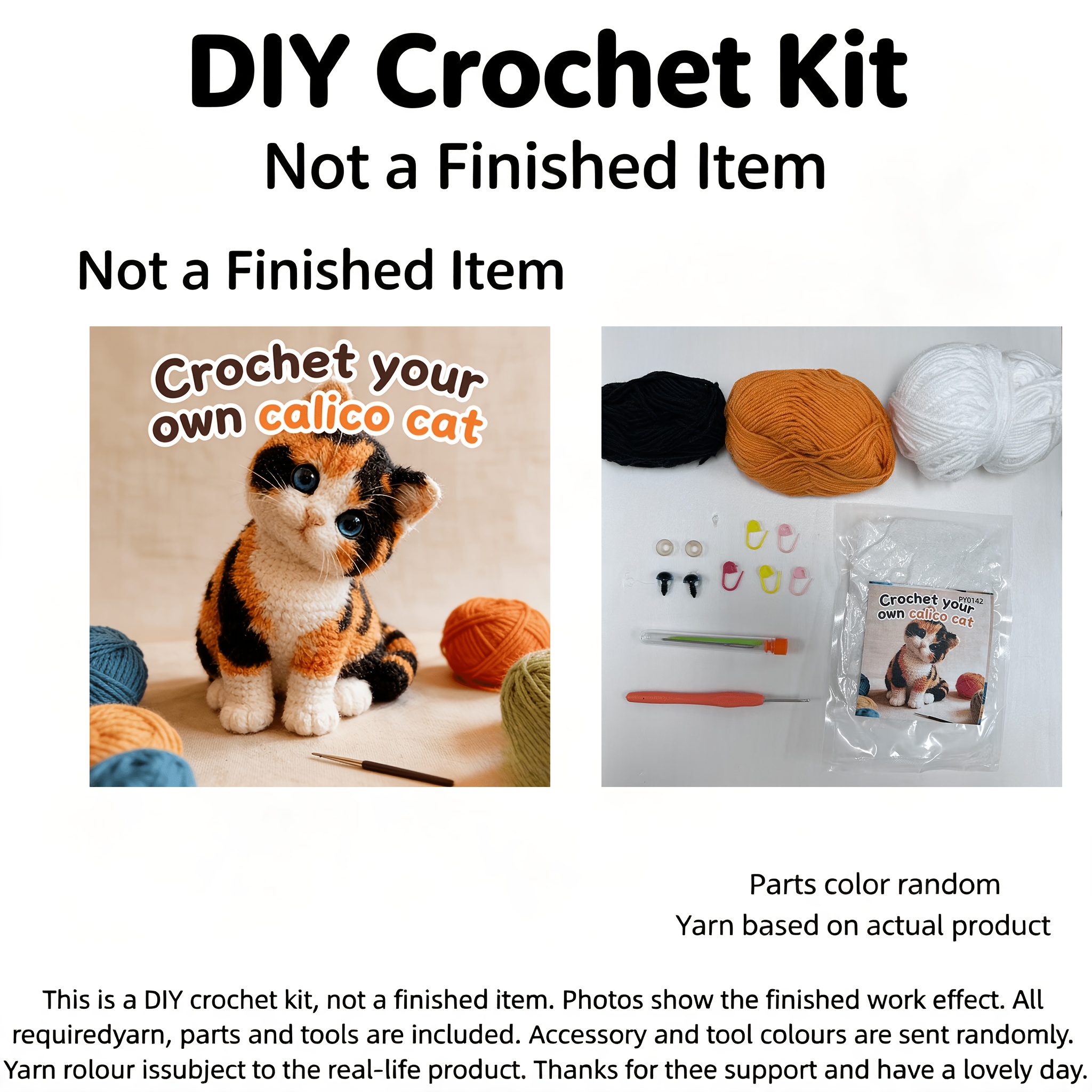 TEMU 1pc Ensemble de matériel de crochet pour chat et noir - Kit de crochet pour débutant - Amigurumi pour adulte - Kit de crochet pour débutant -
