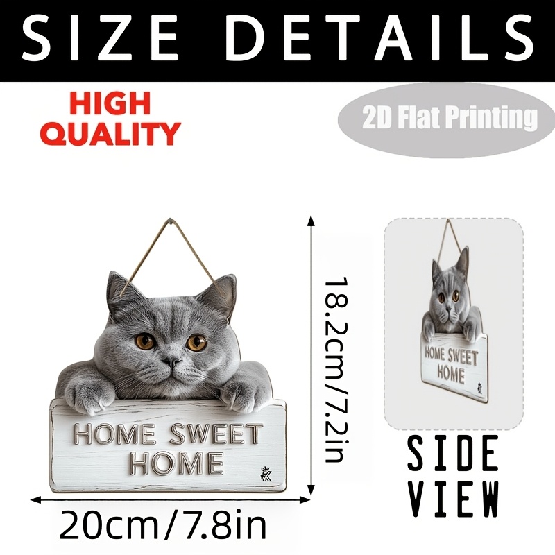 TEMU 2D Flat - 【2D Flat】 2D Ebene - Ein Holzschild mit einer britischen Kurzhaar-Katze und dem Text "" (9.8""), geeignet für Außendekoration, Räume,