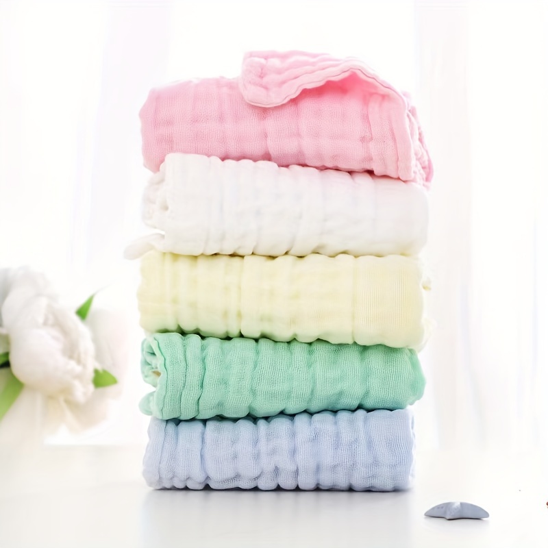 

5-pack Muslin Burp Cloths/towels, 6-layer Absorbent Cotton Soft Towels, Solid Weave, 10.6x10.6 Inches, Gentle On Skin