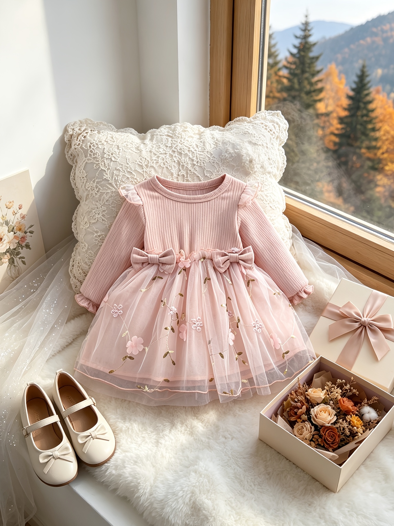 new random floral tulle long sleeve dress