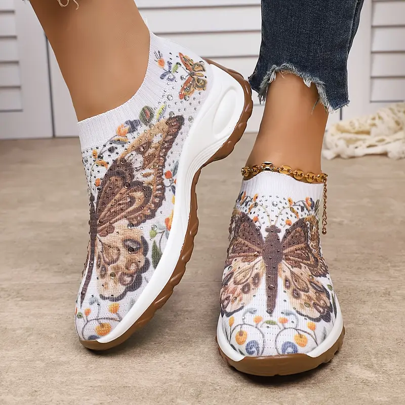 womens fashion sneakers breathable fabric upper eva sole slip on low shoes with positioning printing casual footwear details 8