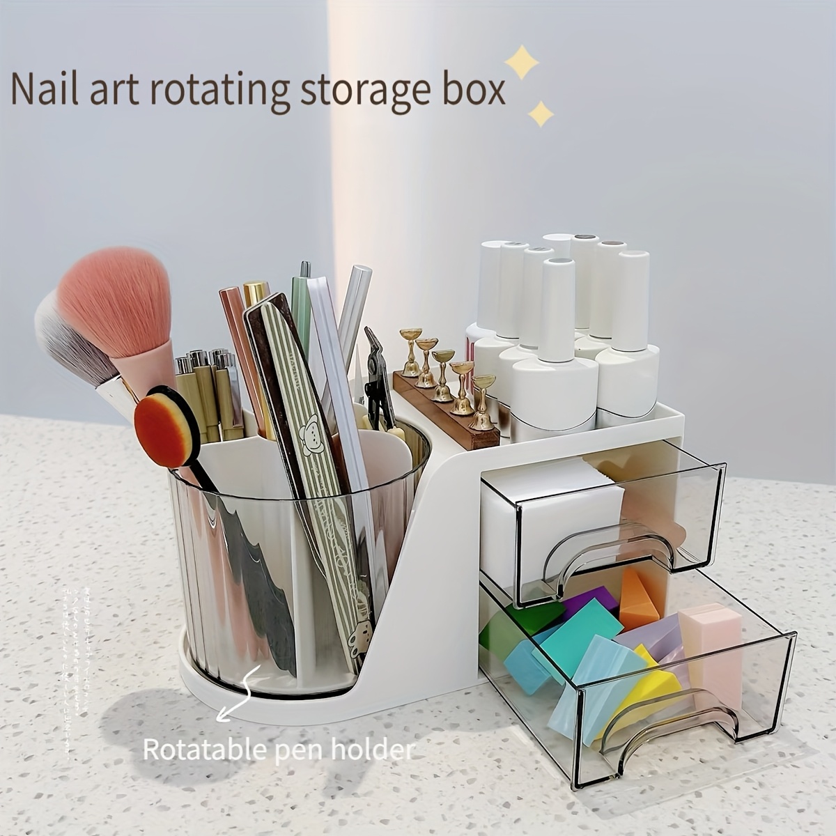 

Rotating Art Organizer - Large For Manicure & Accessories, Odorless - Holds Uv Gel, Brushes, Files