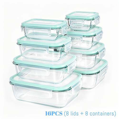 16pcs sealed glass food storage containers lunch boxes microwave ovens ovens salads fruits vegetables and sandwiches lunch boxes sealed storage durable glass food storage containers 8 lids and 8 containers