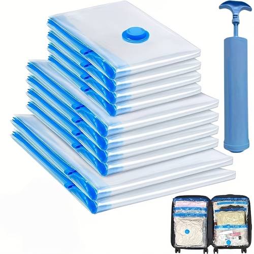 7pcs vacuum compression storage bag set with portable hand pump large medium small sizes and hand pump suitable for bedding clothing travel essentials luggage vacuum seal bags thickened material no electricity required
