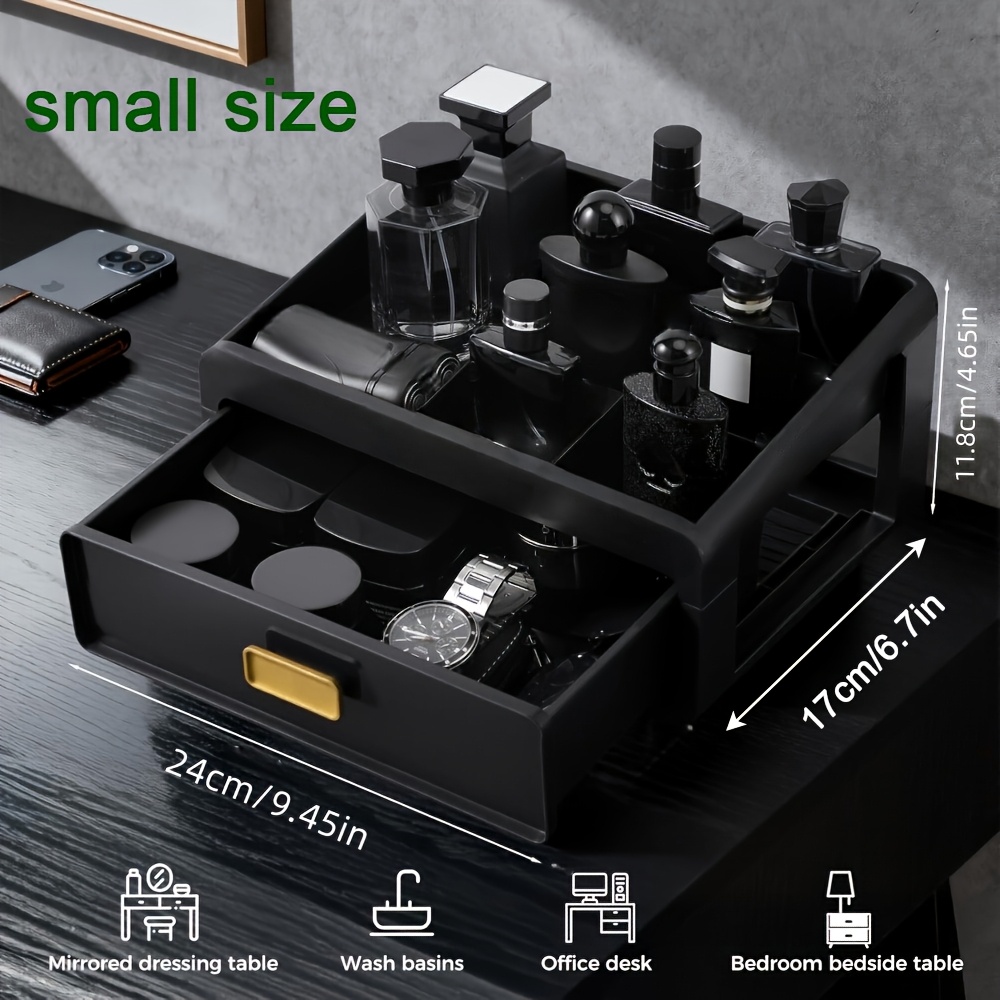 TEMU Men's Bathroom Vanity Organizer, Light Luxury Storage Box For Washroom, Drawer-style Storage Case, Suitable For Perfume, Razor, Watch, Face