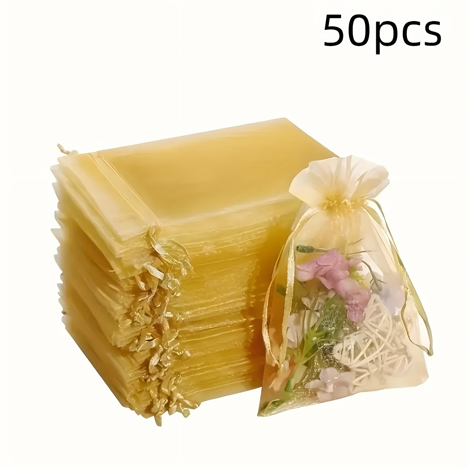Image of Gift For Her/him 50pcs-15 X 10 Cm Lemon Yellow Organza Bags With Drawstring Gift Mesh Bags, Chrismas, Halloween