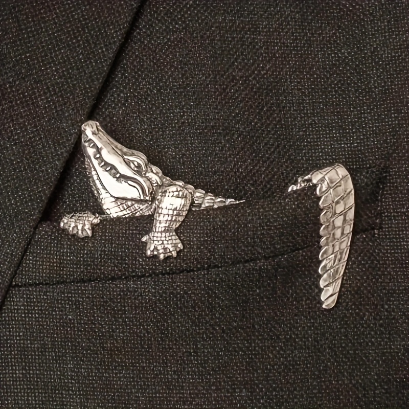 Vintage Traditional Gentleman Suit Animal Brooch, Crocodile Coat Versatile Collar Decoration Accessory F32