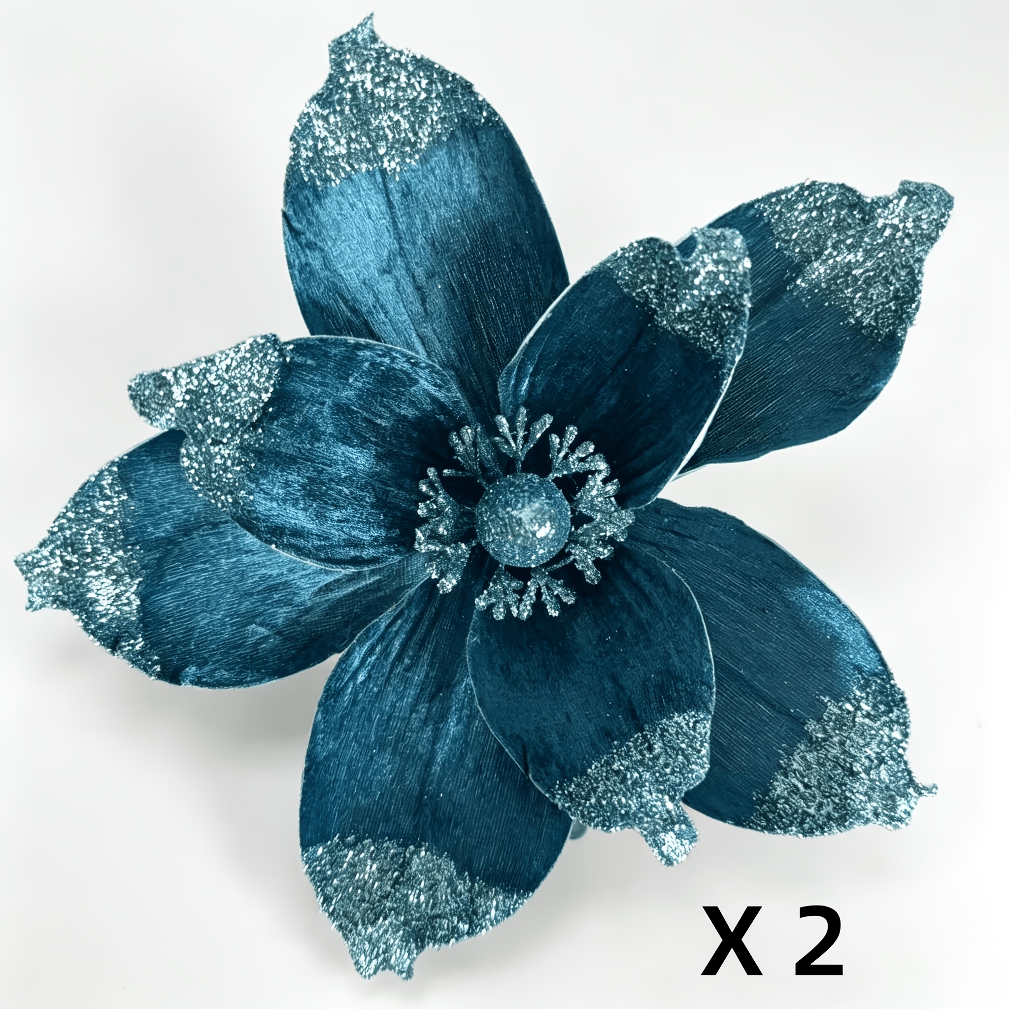 TEMU 2pcs Set Of 1pc Artificial Flowers, Sequined Sparkling Christmas Decorative Flowers, Enhancing Festive And Christmas Atmosphere For Christmas