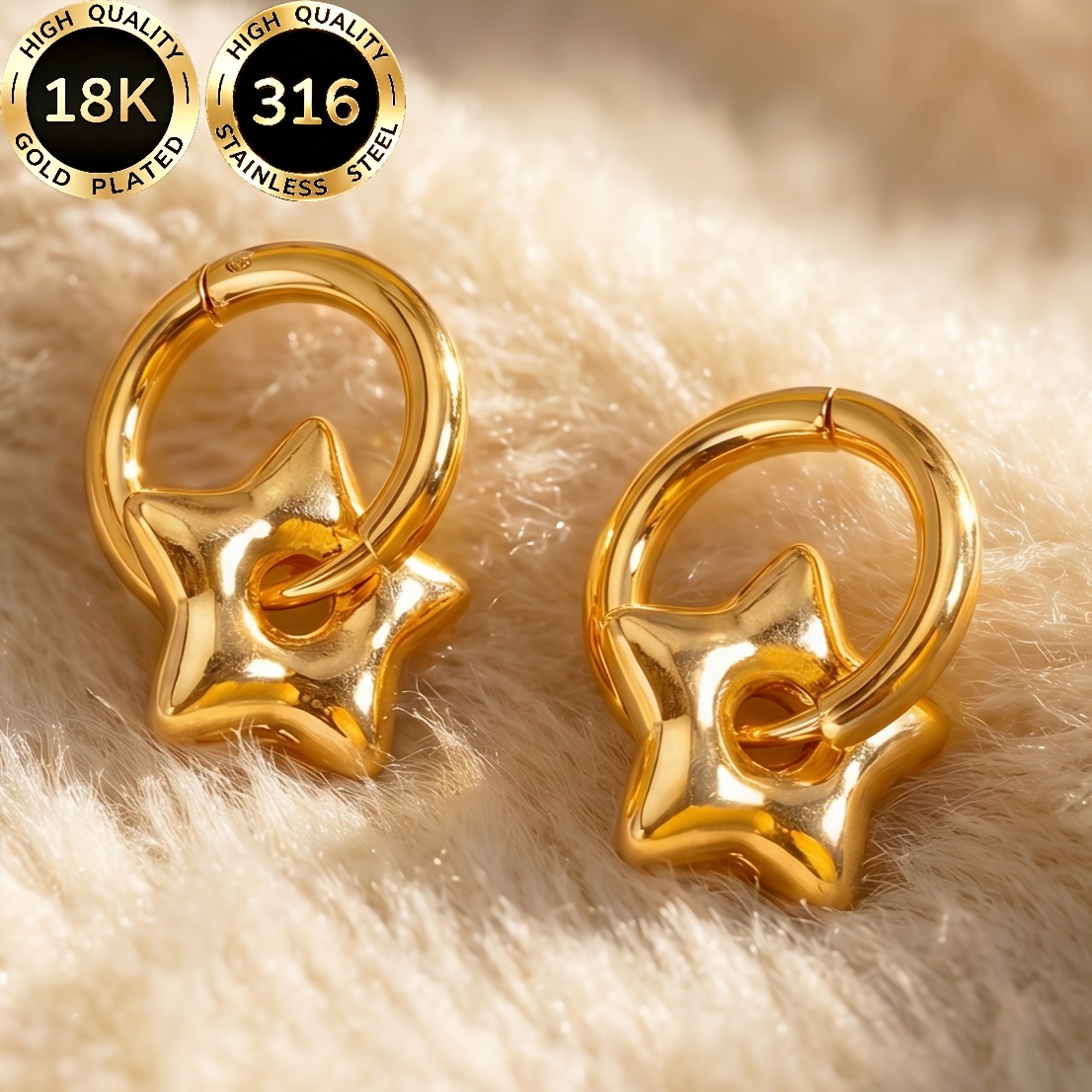 Women's 18K Gold-Plated Hypoallergenic Dangling Pentagram Earrings