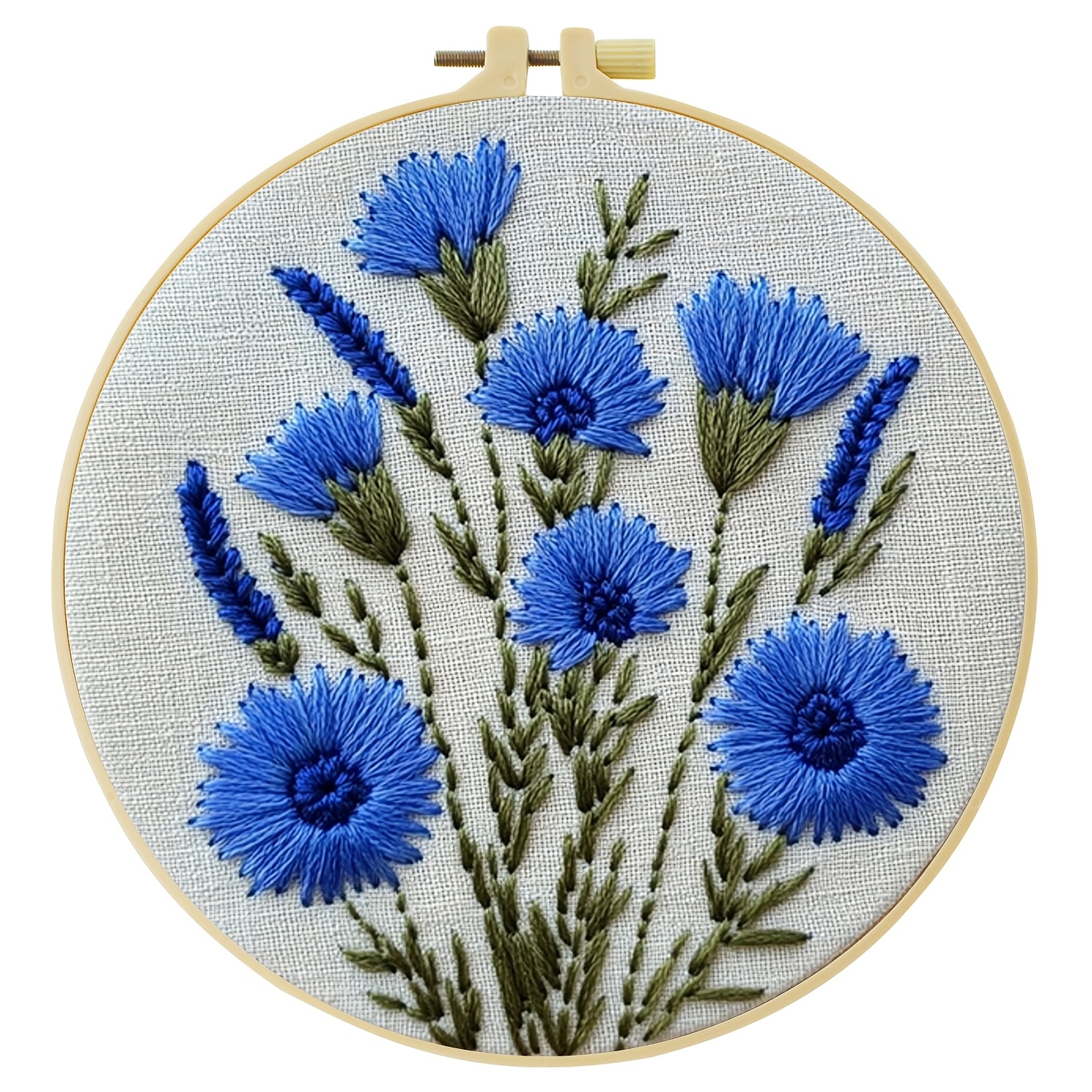 TEMU 1 Kit de Broderie, 15x15 cm / 5,9x5,9 Pouces, 20x20 cm / 7,9x7,9 Pouces, Fleurs Bleues, Kit de Broderie DIY , Adapté aux Adultes et Débutants,