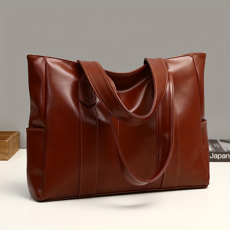 

Fashion Solid Color Tote Bag, Soft Vegan Leather Shoulder Bag, Women's Versatile Large Capacity Handbag