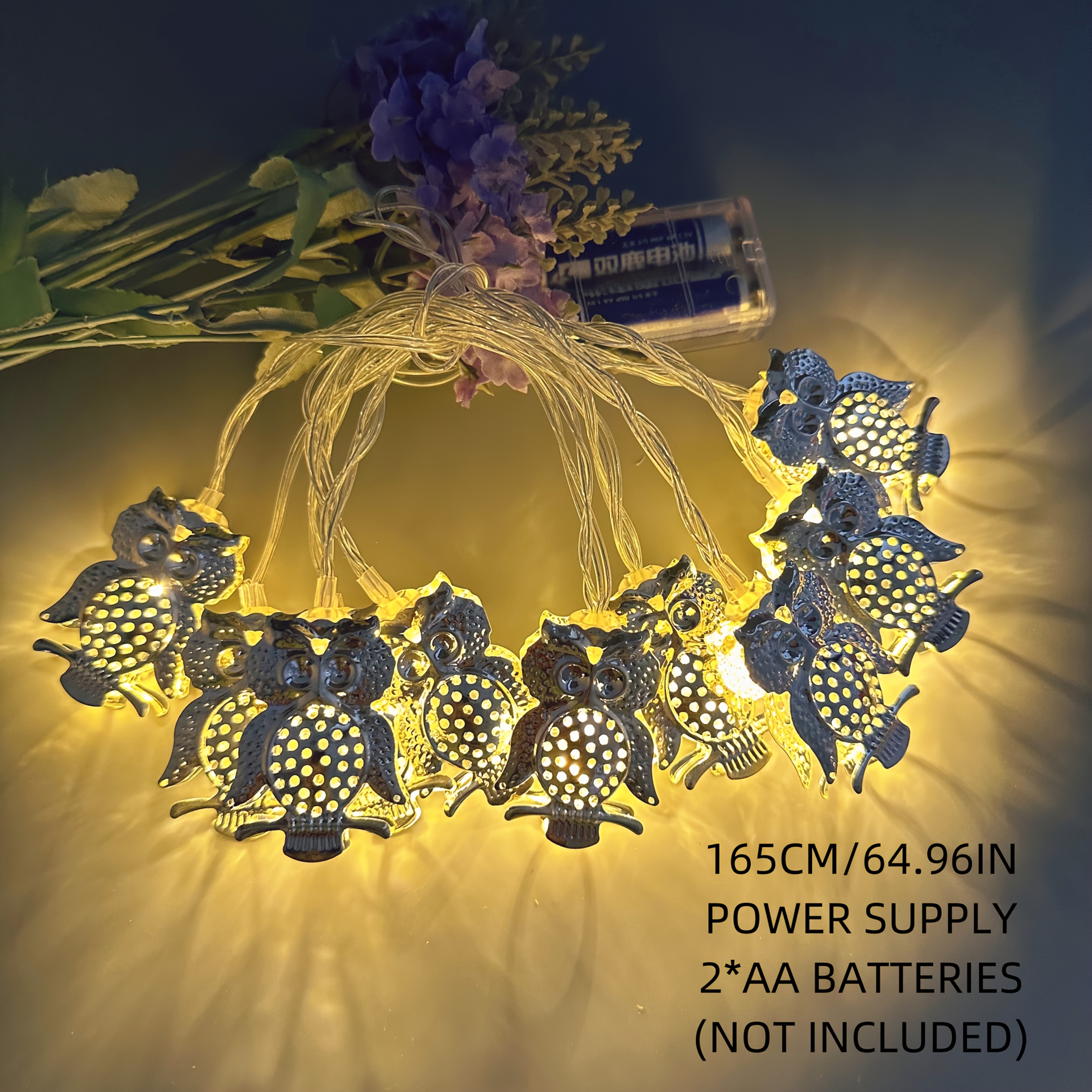TEMU Led Owl String Lights, 10-light Silvery Owl String Lights, Battery Operated (batteries Not Included), Animal Decorative Lights, Room Bedroom
