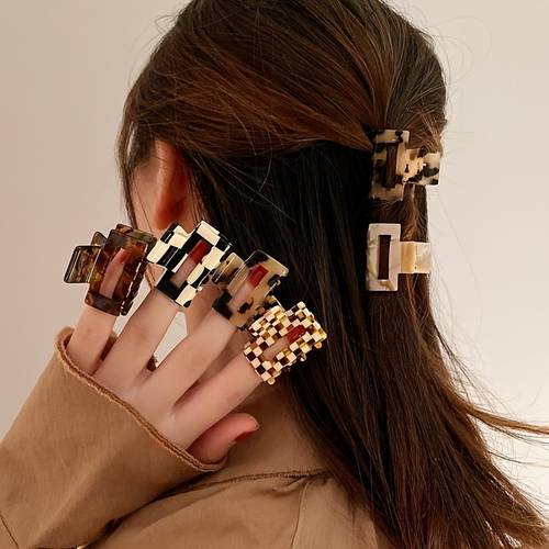 6 pack leopard print checkered acetate exquisite small hair clips womens back of head half up hair claw clip hair accessory