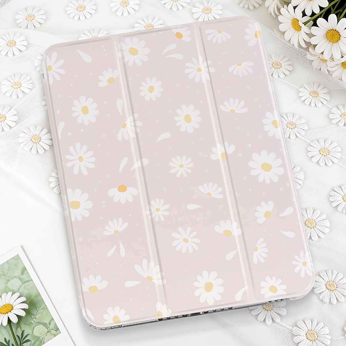 Ovitek za iPad, združljiv z iPad 7./8. generacijo, 10,2" (A16), Air 2024, Pro 2024, 11" M2/M4 tablični računalnik - Roza marjetica ovitek s