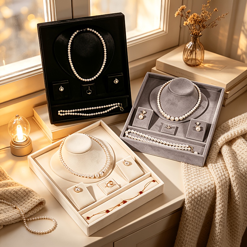 * Set aus Schmuckaufbewahrungsplatten aus Samt in einem Stück, entwickelt für die multifunktionale Aufbewahrung von Ohrringen, Halsketten und Armbändern * für die Organisation von Schmuck, zur