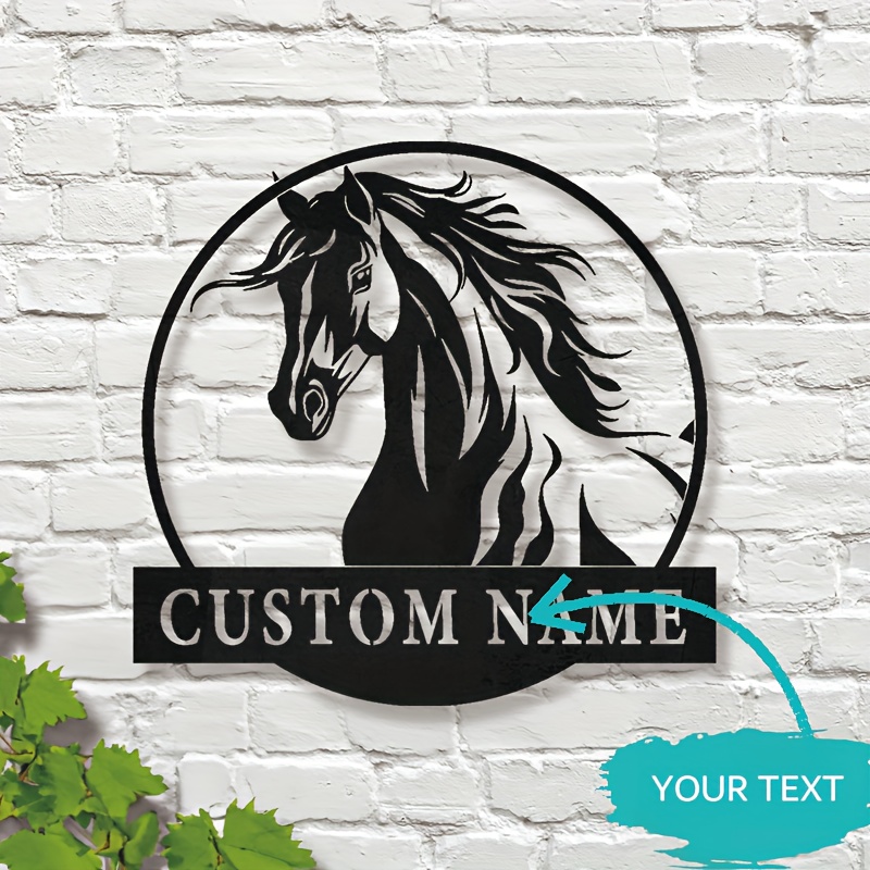 

Personalized Horse Metal Wall Art Sign - Contemporary Style Home Decor Plaque, Customizable Name Entryway Welcome Sign, Wall Hanging, , No Electricity Needed