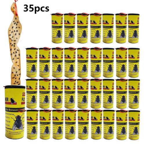 fly traps for indoors outdoor fly paper strips sticky hanging fruit fly strips fly tape catcher ribbon fruit fly trap killer fly traps for 35pcs 18pcs