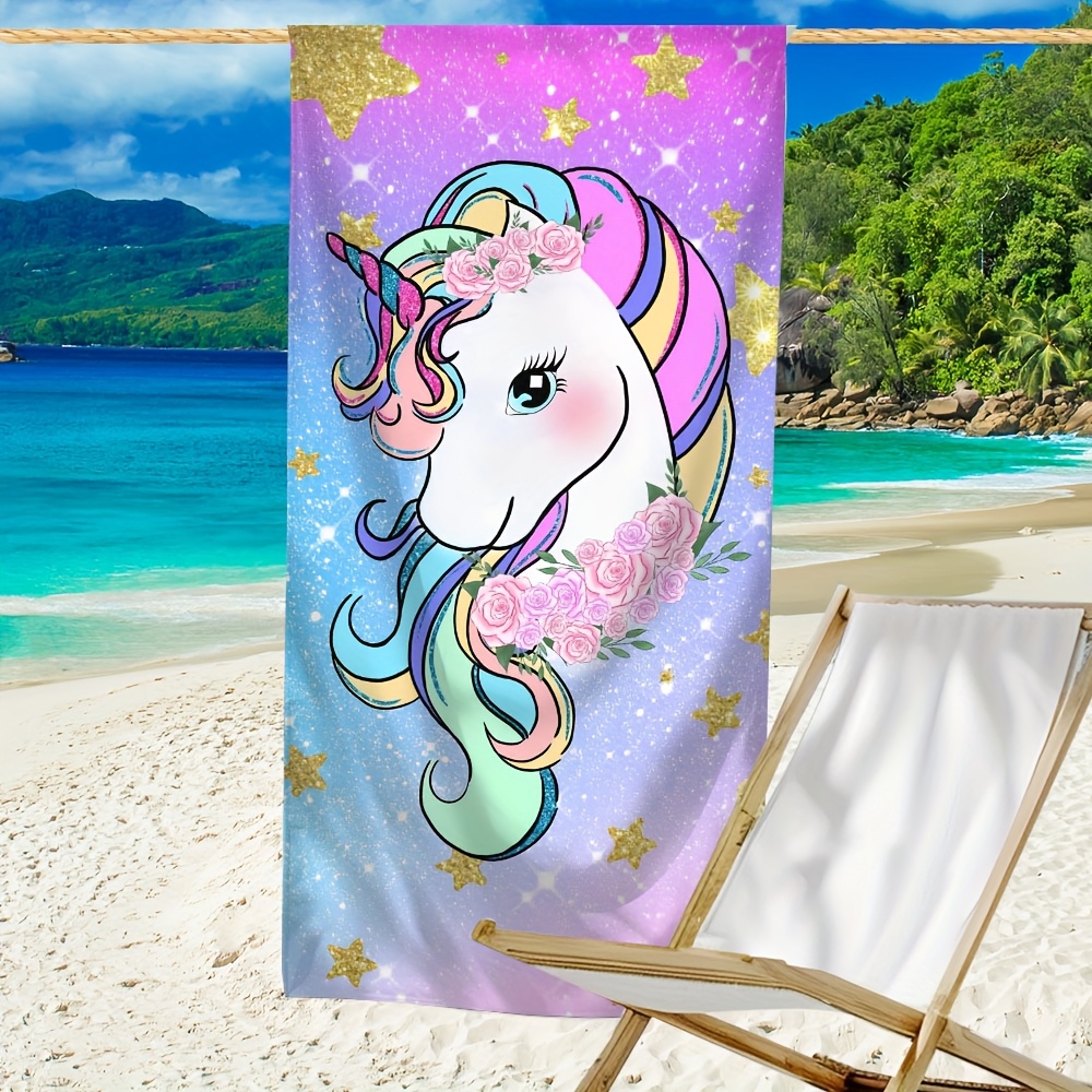 

1pc Unicorn Print Beach Towel, Modern Microfiber Bath Towel, For Vacation, Travel, Bath, Swimming