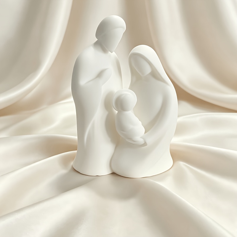 TEMU Figurine de , Statue de la Sainte Famille , Décor de Table de Manger Blanc Mat de Marie, Joseph et de , Ornement d'Artisanat , Décor de Cheminée