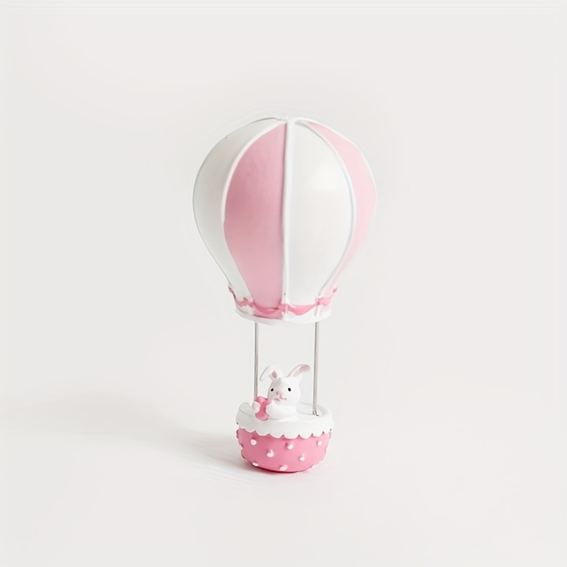 Image of 1pc Mini Cute Hot Air Balloon, Rabbit And Elephant Statues, Decorative Sculptures, Decorations, Cute Resin Hot Air Balloon Crafts With Animal Shaped Easter Bunny Hot Air Balloon Ornaments