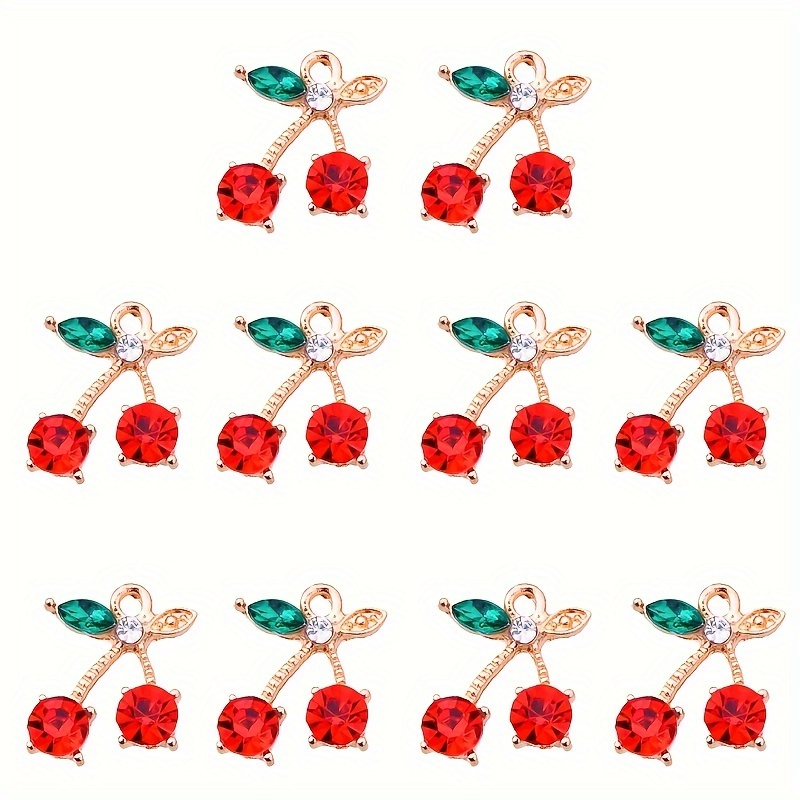 

10pcs Charming Crystal Red Cherry Pendant Fruit Alloy Charm Diy Jewelry Earrings Necklace Jewelry Making Supplies