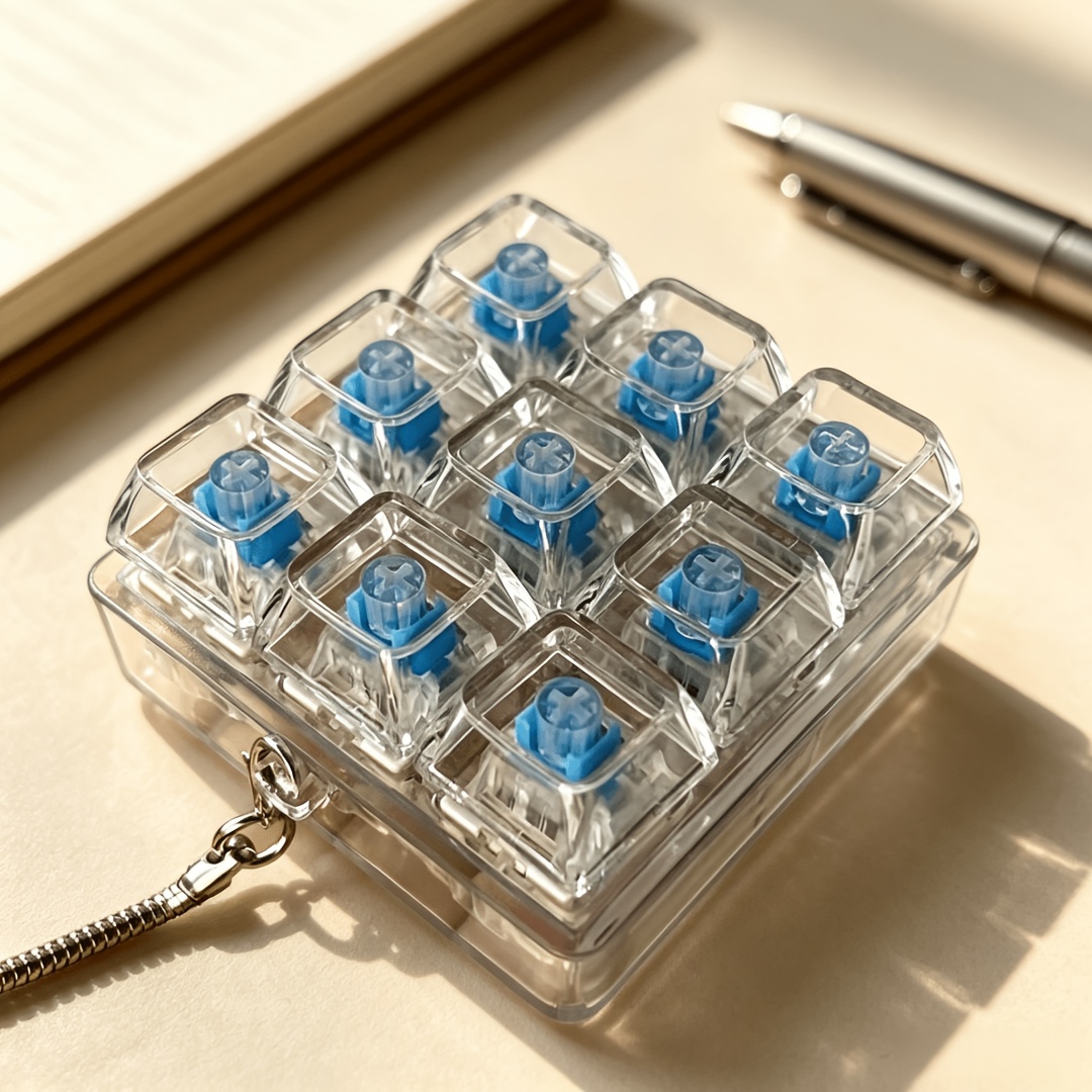 TEMU 1pc Novelty 9-key Transparent Finger Sleeve Keychain, Portable Mechanical Keyboard Keycap Tester. A Modern Clicky Keyboard Keychain With A