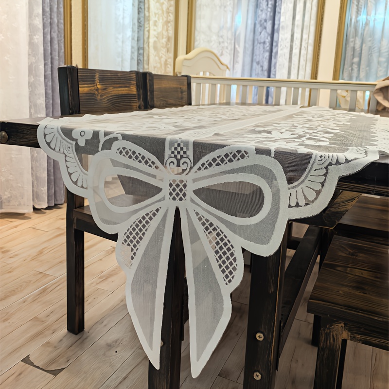 TEMU Elegant White Lace Table Runner With Floral & - Durable Polyester, & Formal Dining, Formal Dining Accessory | Floral Pattern | Durable Polyester