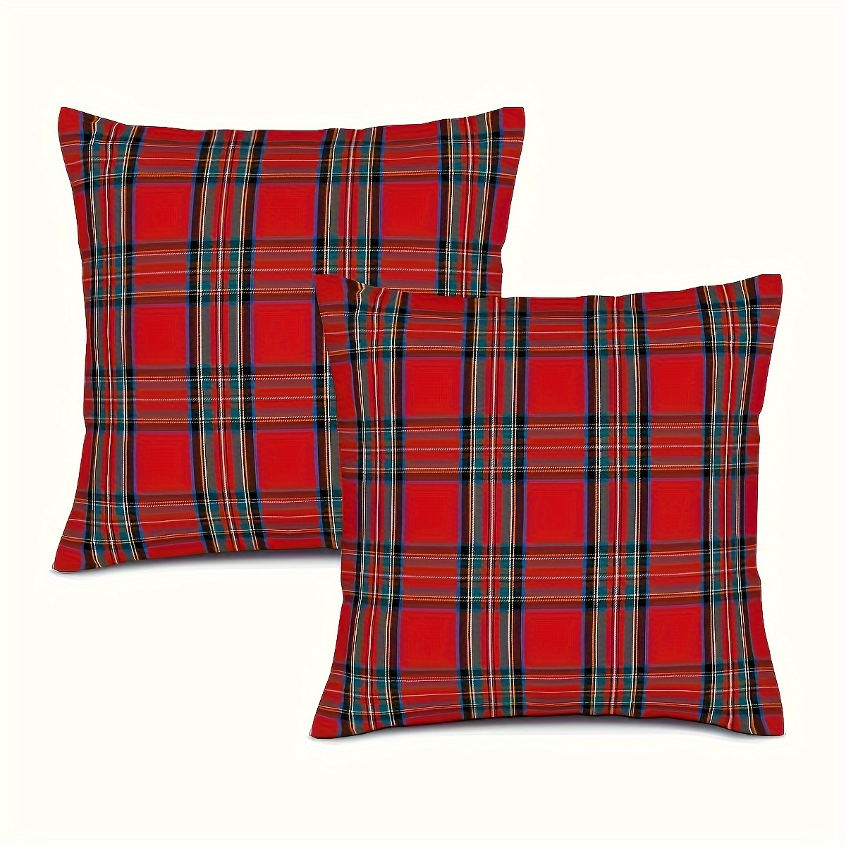 

2pcs & Tartan Wedding Throw Pillow Covers, Hypoallergenic Polyester, Zip Closure - Farmhouse & Holiday Decor, 45.72x45.72cm