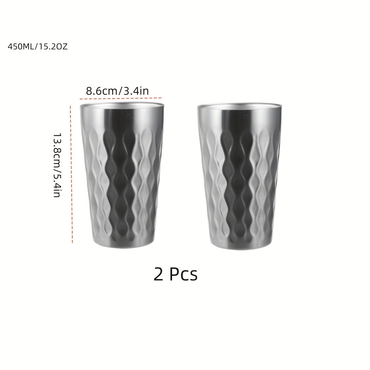 Image of [2pcs Insulated Stainless Steel Mugs] 2pcs 450ml Stainless Steel Double-walled Insulated Beer Mugs - Reusable, Striped Design For Home & Outdoor Dining, Perfect For Bars, Restaurants, And Parties