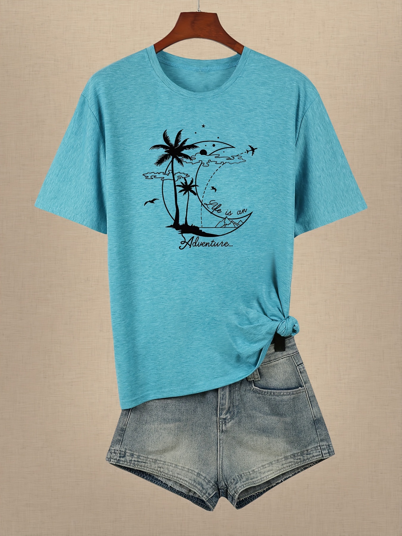 Graphic Print T shirt Plus Size Casual Crew Neck Short - Temu Canada image.