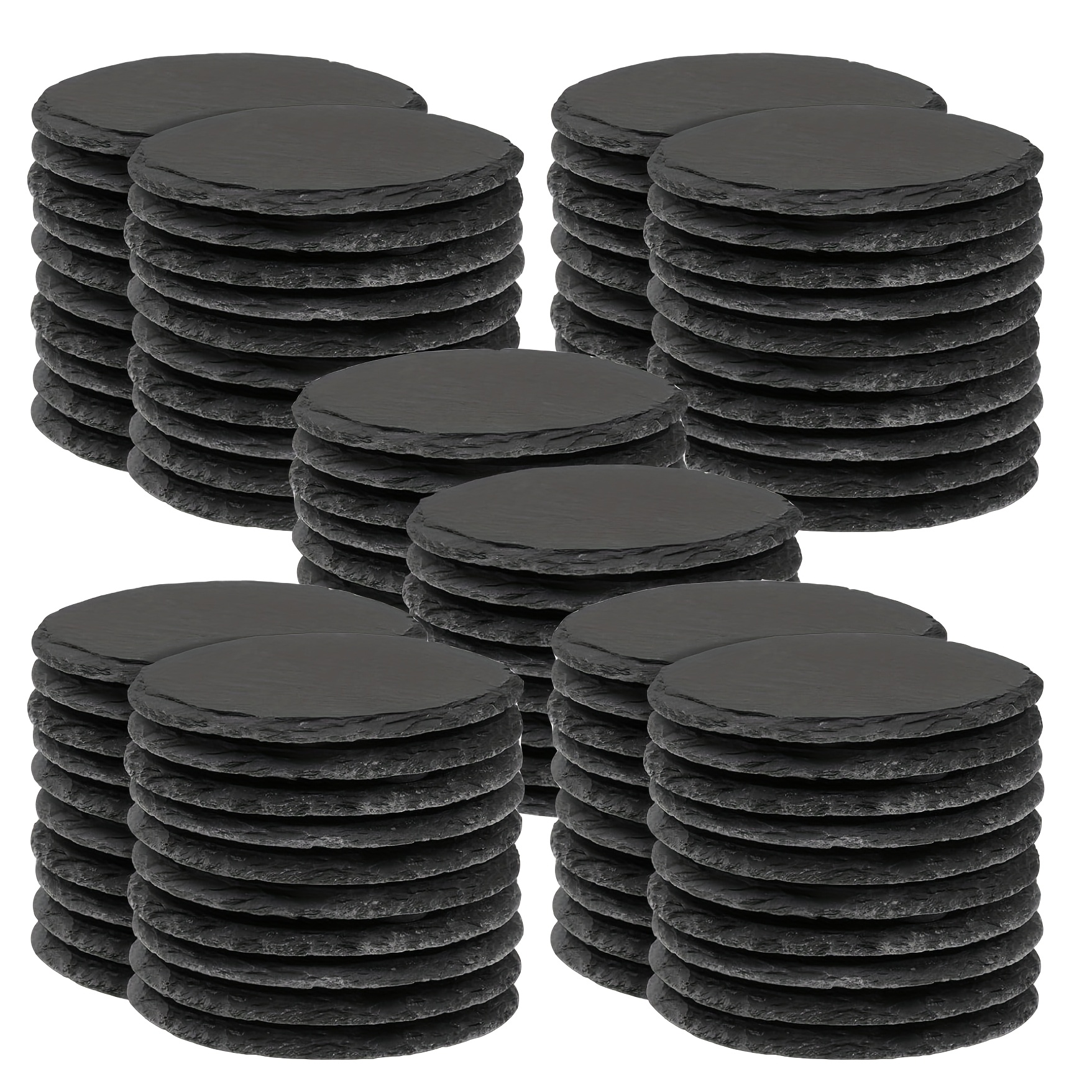 TEMU Dofiki Lot de 48/72/96 Sous-verres en Ardoise de 4 Pouces ( 10 cm), Lot de Sous-verres Ronds Noirs, Gravés au Laser avec Fond -rayures, Convient