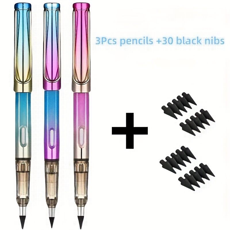 

3pcs Infinity Pencil With 30 Replaceable Pencil Nibs, Everlasting Pencils, Reusable Never Sharpen Inkless Penci With Eraser, For Sketching, Writing, Drawing