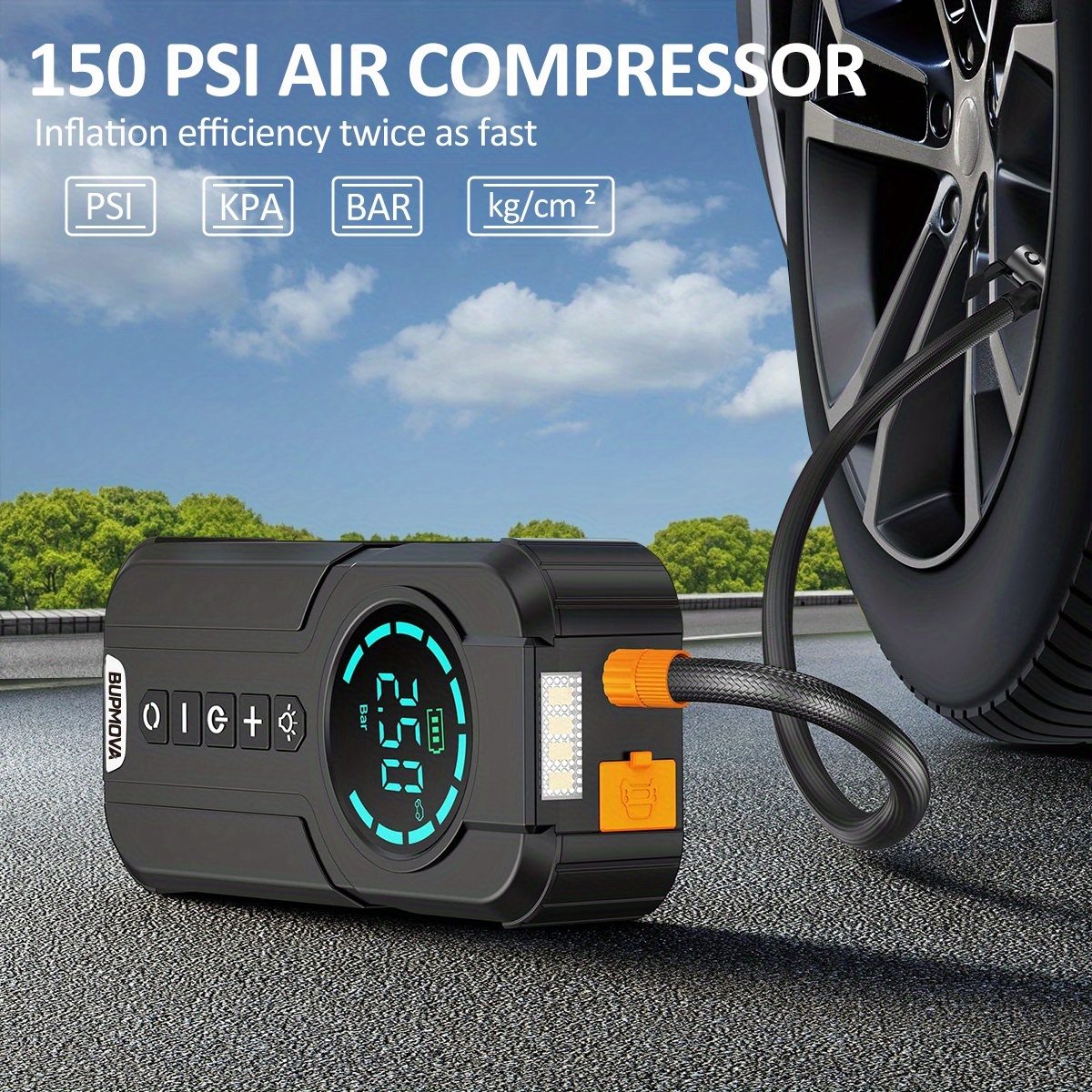 Démarreur de voiture avec compresseur d'air, gonfleur de pneu sans fil, batterie de démarrage 21800mAh avec pack de batterie externe et lampes de poche LED, boîtier de démarrage automatique 12V pour tous les véhicules à essence ou diesel de 10.0L