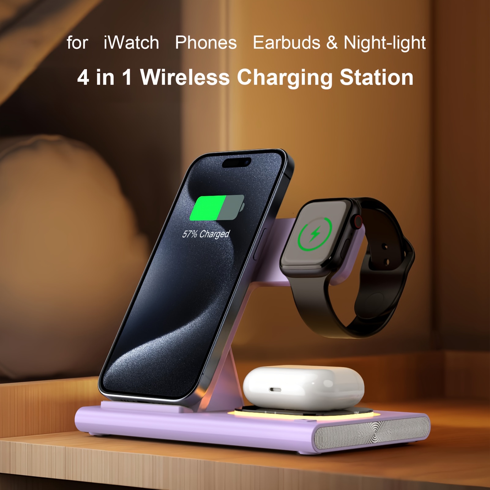 

Wireless Charger Station, 4 In 1 Foldable 15w Fast Charging Wireless Charging Station With Night Light For Iphone Iwatch