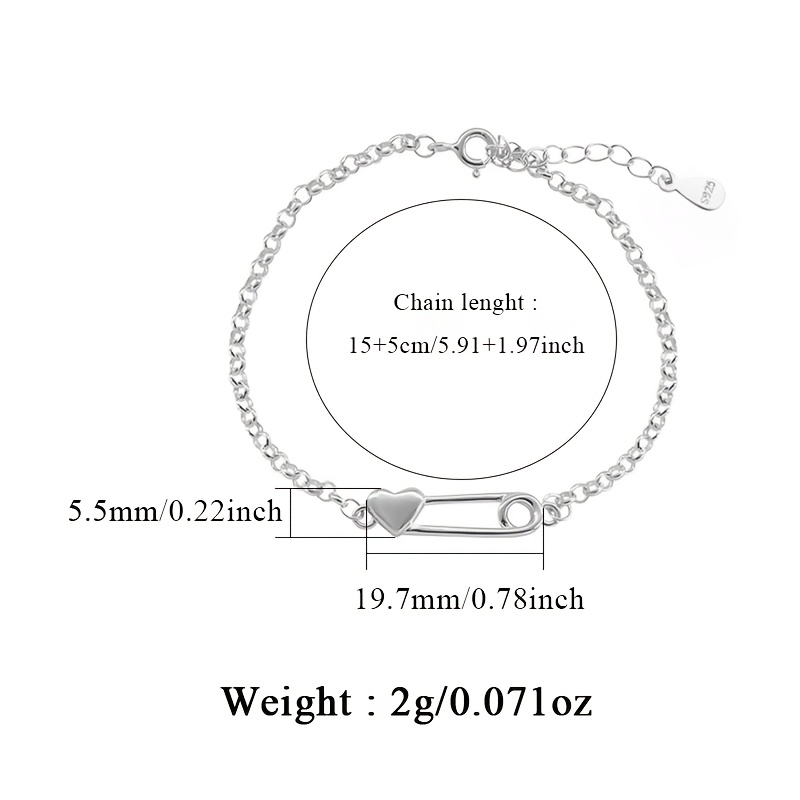 Heart Shaped Paperclip Bracelet 925 Silver 2g