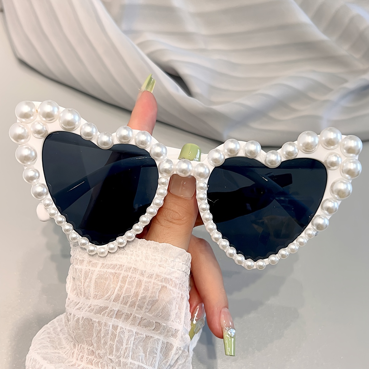 

Faux Pearl-embellished Heart-shaped Glasses For Women, Trendy Fashion Glasses For Travel, Festivals, And Parties