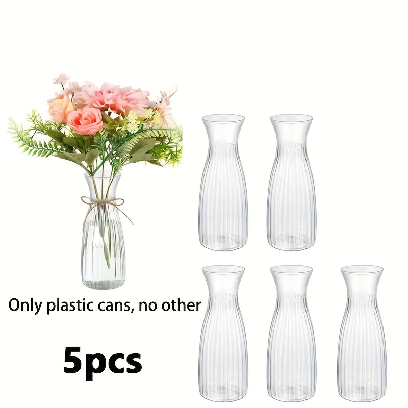 TEMU 5pcs Striped Transparent Vase Set, Aesthetic Decorative Flower Vases For Floral Arrangements & Handmade Flowers, Display Ornaments For Floral