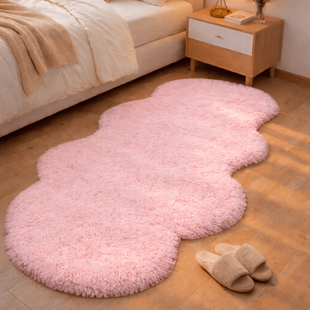 TEMU 1pc Wavy Rug, Bedroom Plush Carpet, Cute Fluffy Wavy Rug, Soft Thick Fluffy Non-slip Classroom Carpet, Dormitory Carpet, Bedside Carpet
