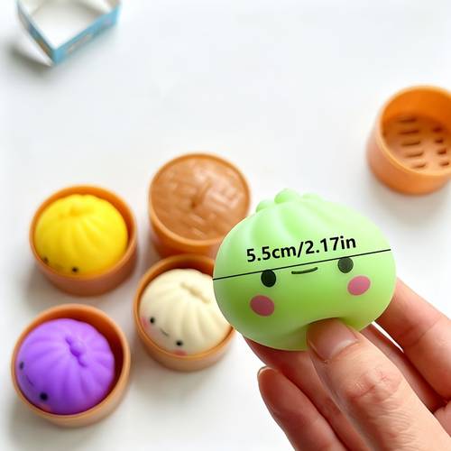 12 stück (4 bun squishies und 4 deckel und 4 bodenbasen), 2026 neue macaron farbe realistische bun squeeze spielzeuge, kinder party gastgeschenk set, geschenke für geburtstags- und eventpartys, zufällige farben