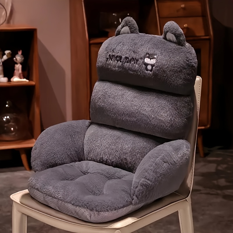 TEMU Plush Gray Husky Chair Cushion With Design - Soft Lumbar Support For Office And Home Use, Thick Polyester For (25.59"×21.65"×13.8")