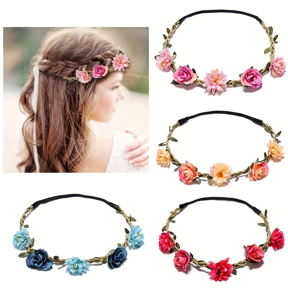 

Chic Floral Crown Headband - Faux Daisy & Rose Design, Perfect For Bridesmaids And Weddings