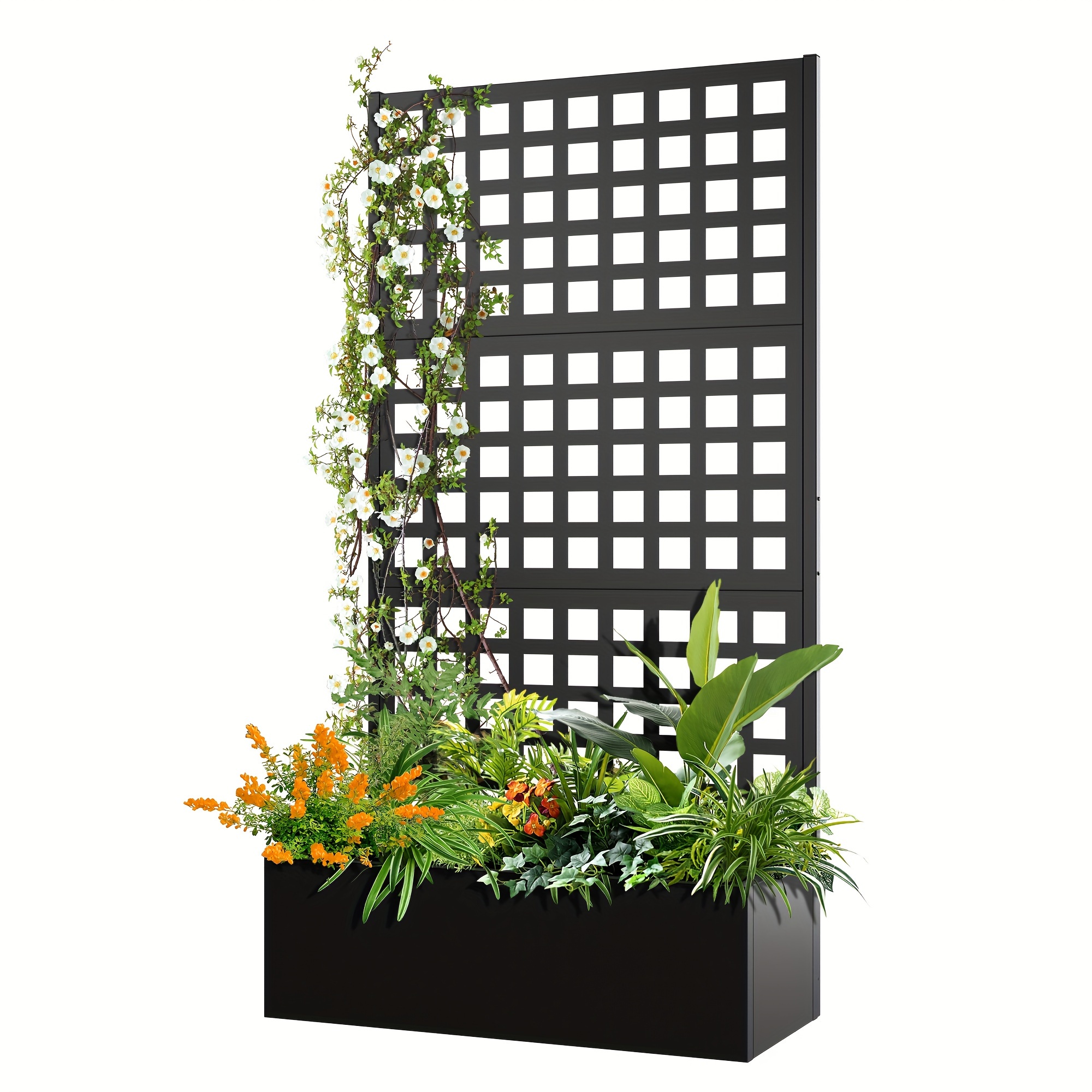 

Metal Planter Box With Trellis, Metal Raised Garden Bed With Trellis, Planter Box For Climbing Plants Vegetable, Metal Raised Garden Bed With Drainage Holes (35"lx16"wx71"h/balck)