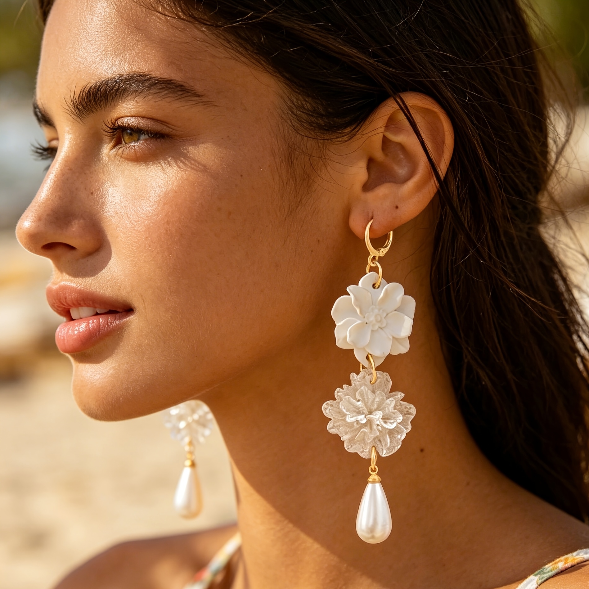 white flower earrings sold on Temu Canada